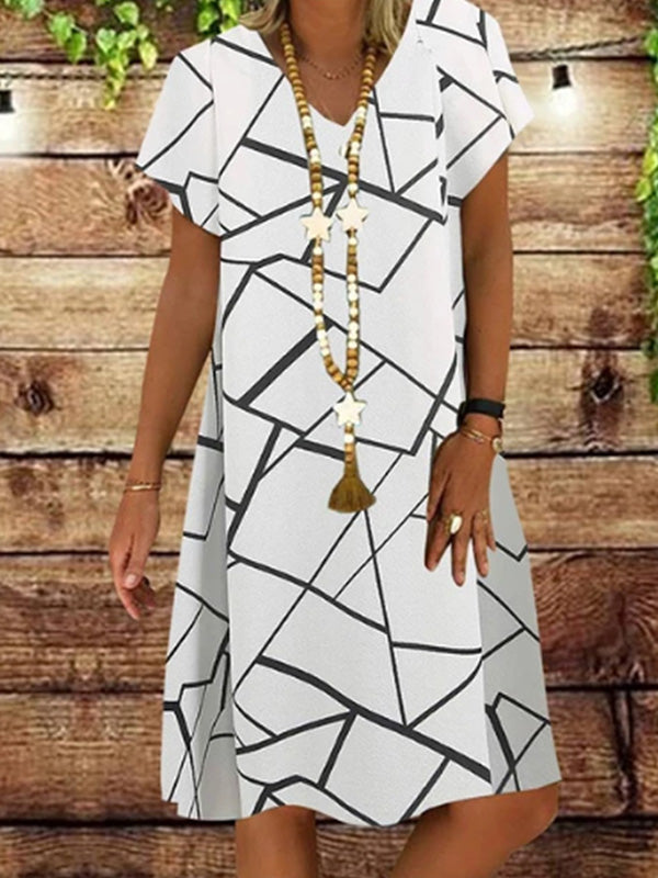 Printed Short Sleeve Midi Dress