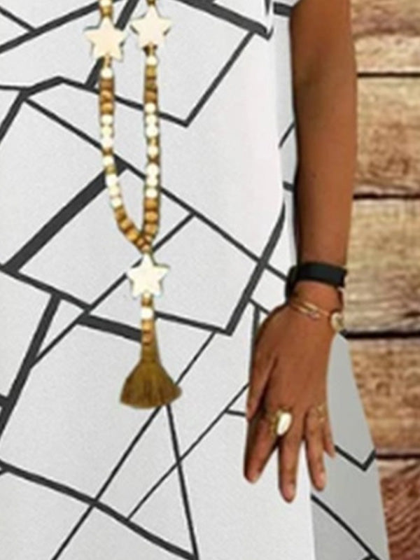 Printed Short Sleeve Midi Dress