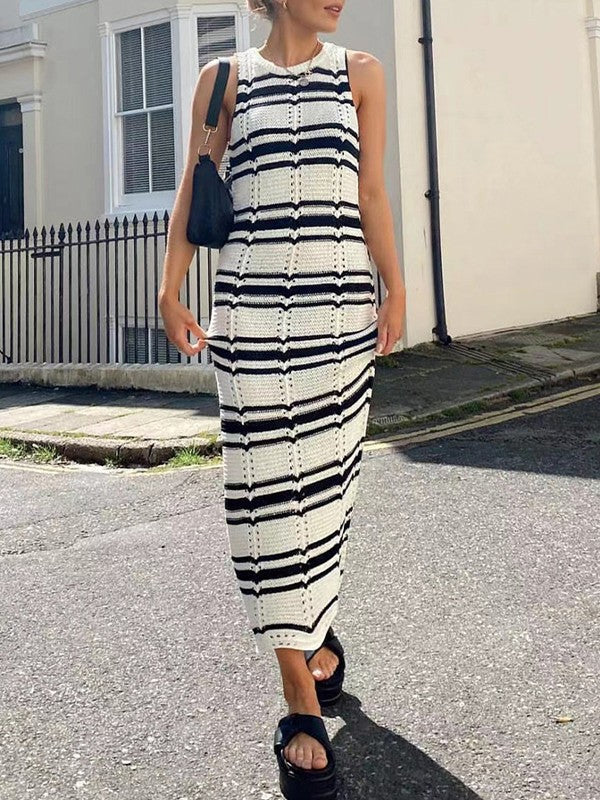 Sleeveless Striped Knit Maxi Dress