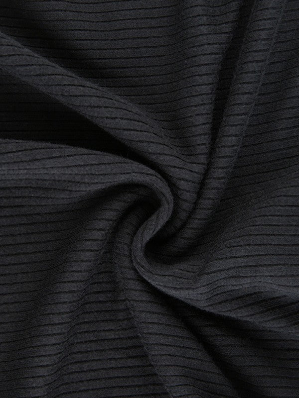 Black Ruffle Ribbed Long Sleeve Wrap Mini Dress
