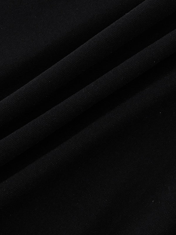 Mesh Paneled Black Long Sleeve Mini Dress