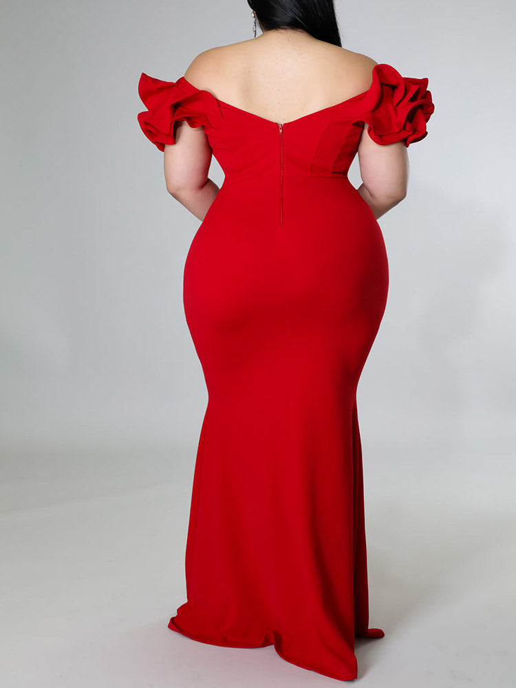 Ruffle Solid Evening Dress