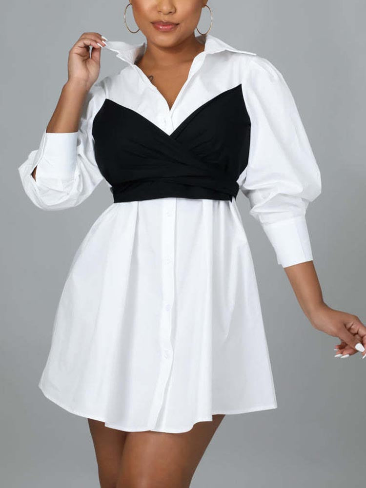 Lace Up Bow Shirt Mini Dress