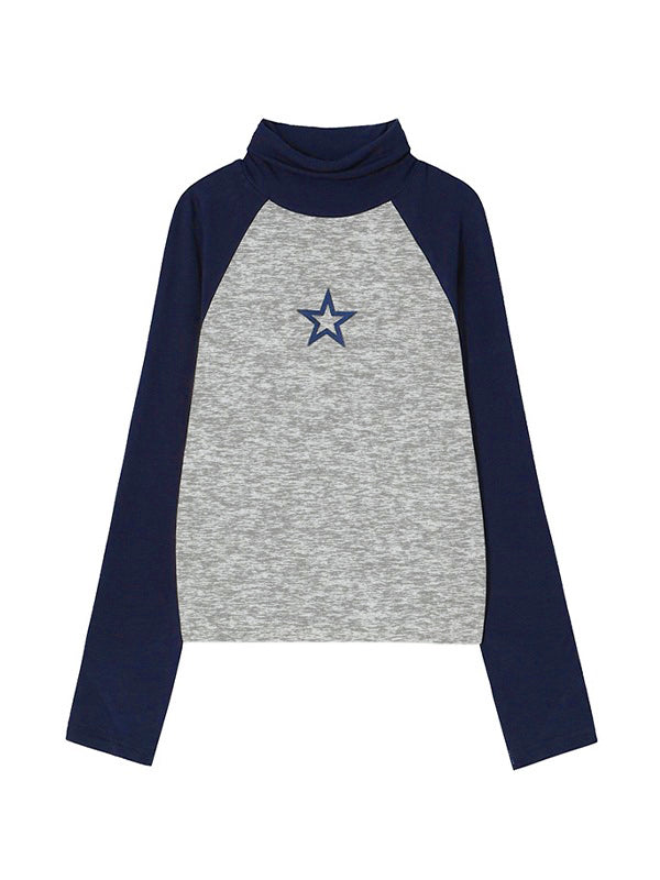 Star Print Turtleneck Long Sleeve Top