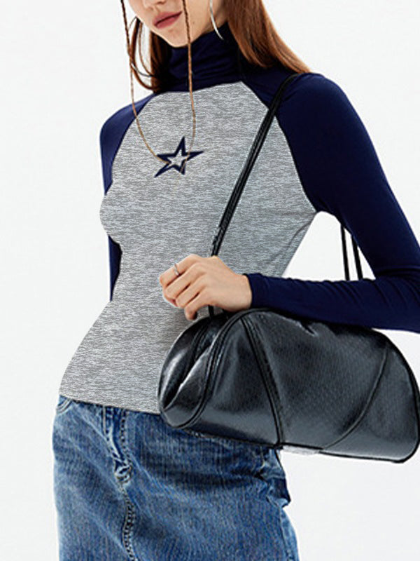 Star Print Turtleneck Long Sleeve Top