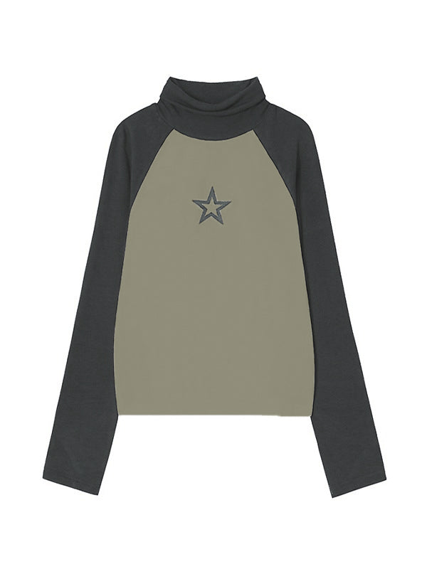 Star Print Turtleneck Long Sleeve Top