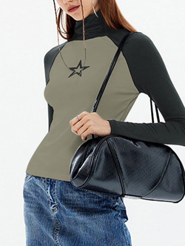 Star Print Turtleneck Long Sleeve Top
