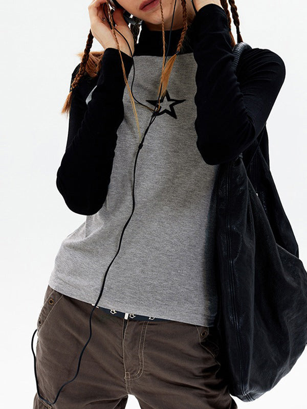 Star Print Turtleneck Long Sleeve Top