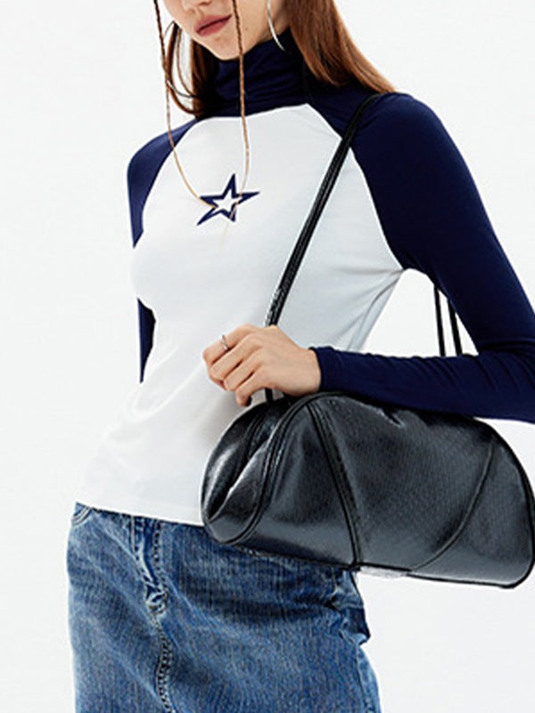 Star Print Turtleneck Long Sleeve Top