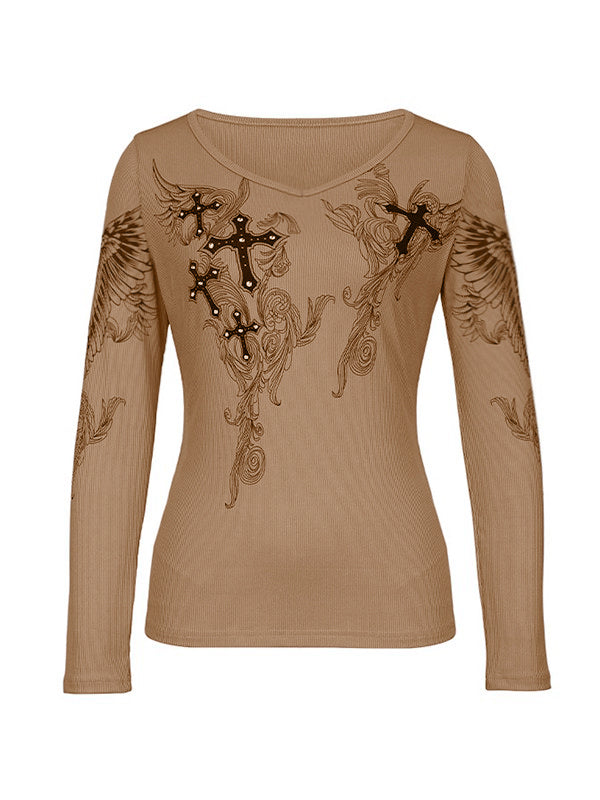 Vintage Grunge Cross Ribbed Long Sleeve Tee