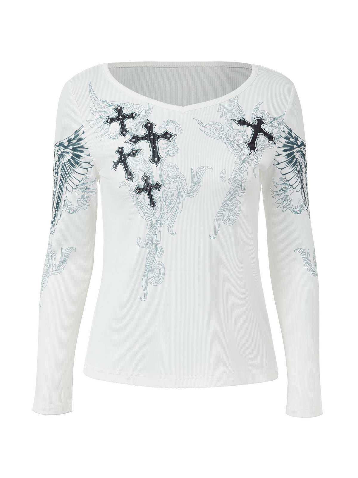 Vintage Grunge Cross Ribbed Long Sleeve Tee