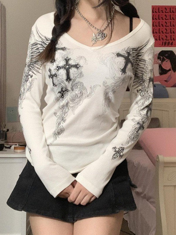 Vintage Grunge Cross Ribbed Long Sleeve Tee
