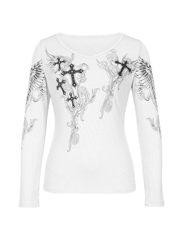 Vintage Grunge Cross Ribbed Long Sleeve Tee