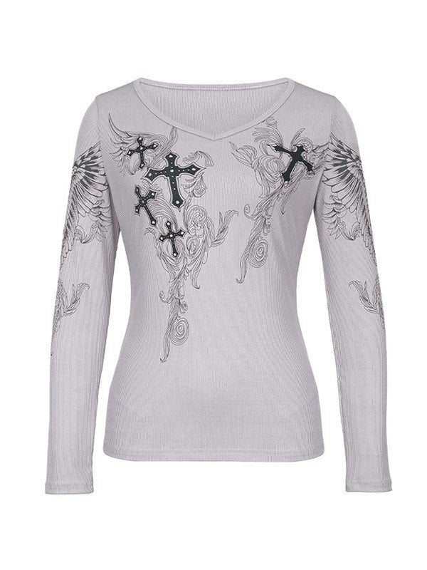 Vintage Grunge Cross Ribbed Long Sleeve Tee