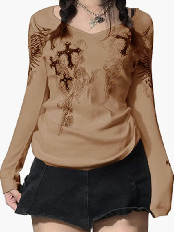 Vintage Grunge Cross Ribbed Long Sleeve Tee