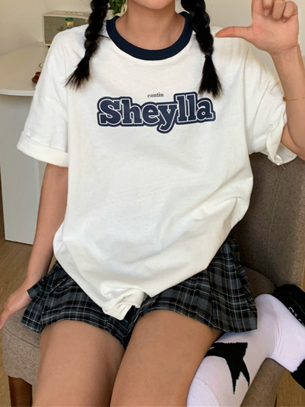 Contrast Short Sleeve Logo Graphic Oversized Tee