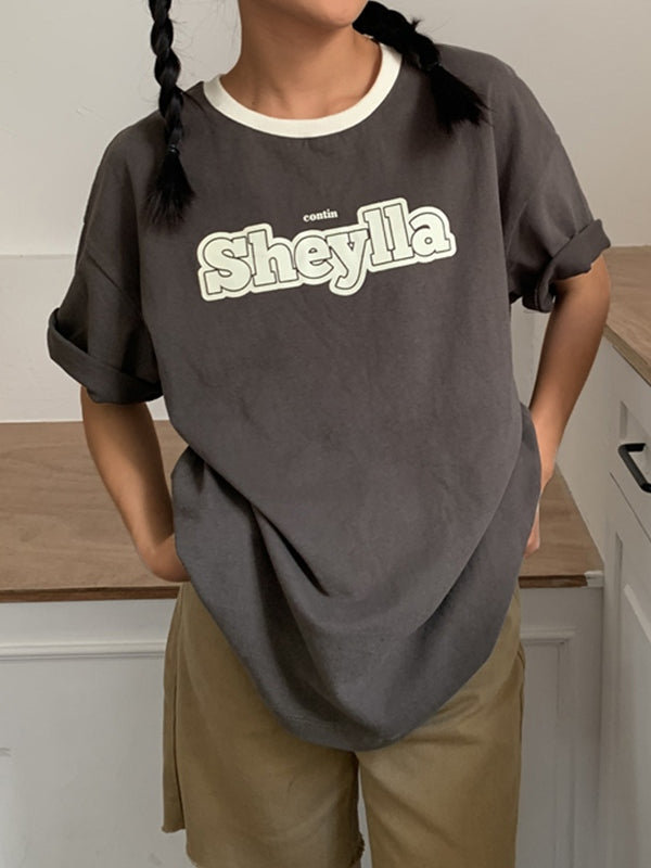 Contrast Short Sleeve Logo Graphic Oversized Tee