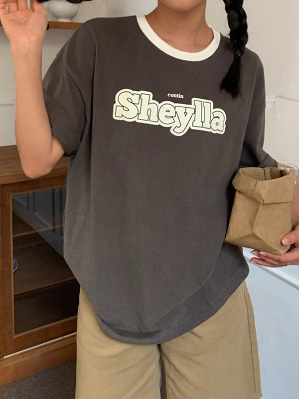 Contrast Short Sleeve Logo Graphic Oversized Tee