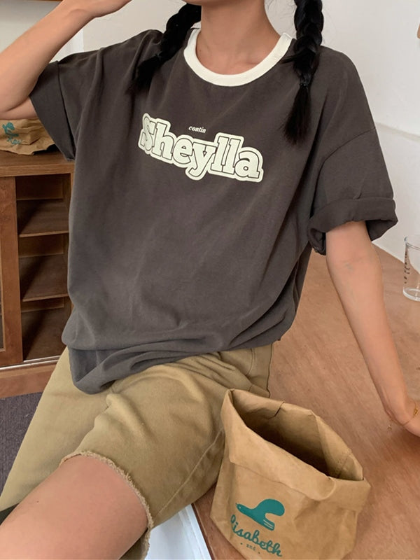 Contrast Short Sleeve Logo Graphic Oversized Tee