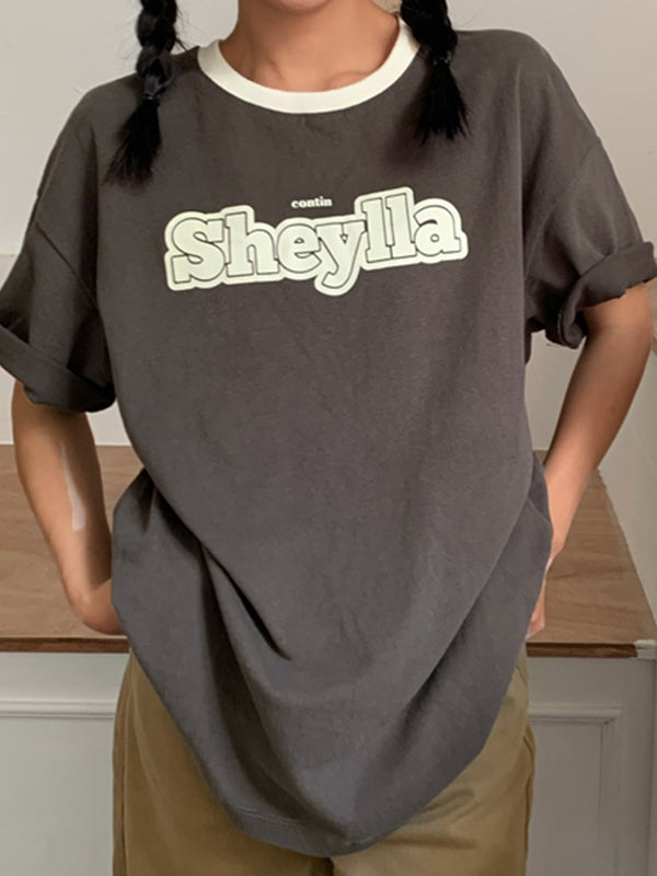 Contrast Short Sleeve Logo Graphic Oversized Tee