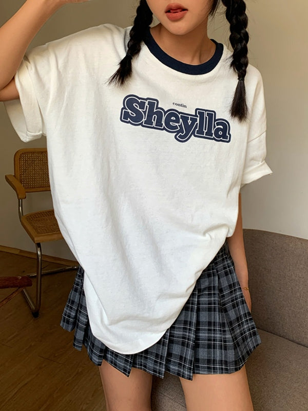 Contrast Short Sleeve Logo Graphic Oversized Tee