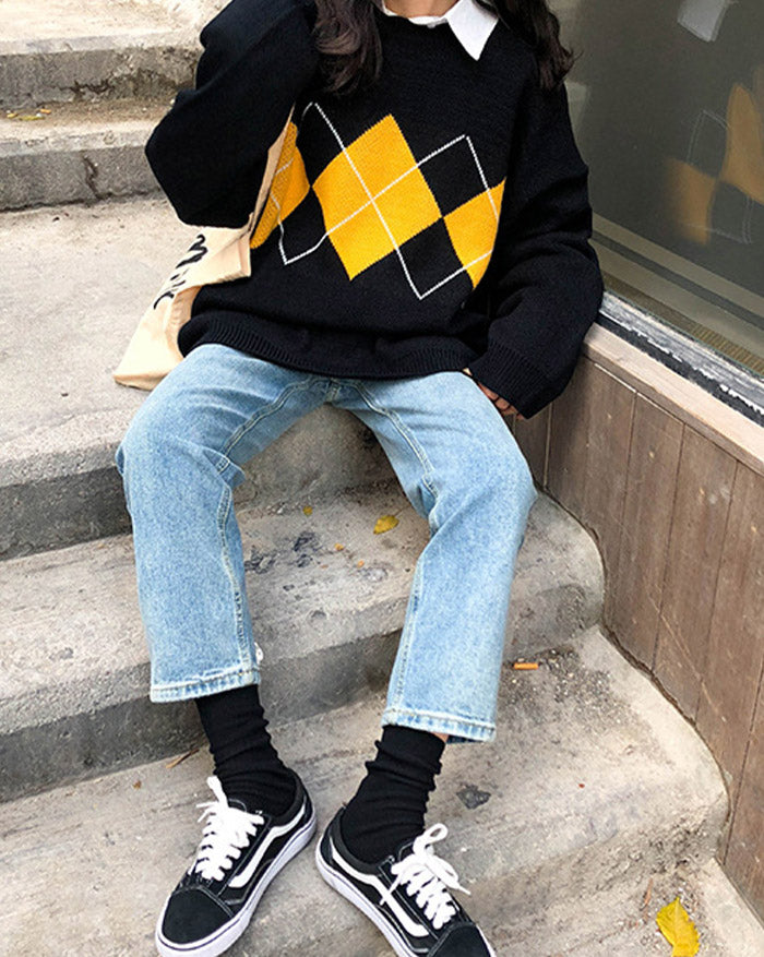Vintage Argyle Pullover Sweater