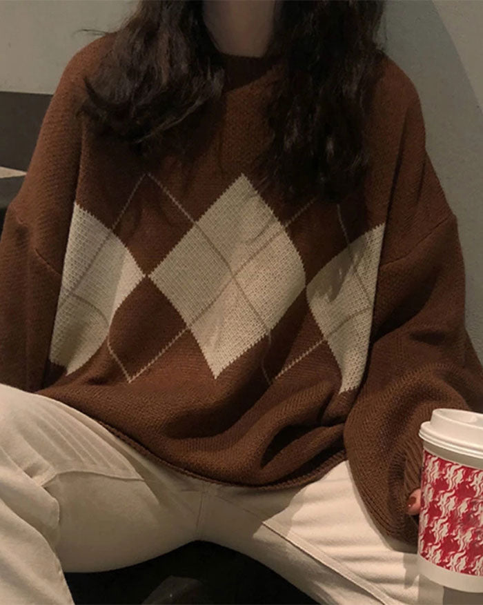 Vintage Argyle Pullover Sweater