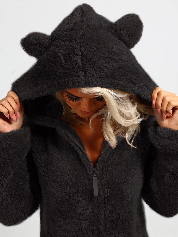 Cozy Teddy Fleece Hooded Ear Loungewear