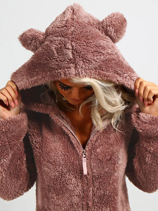 Cozy Teddy Fleece Hooded Ear Loungewear