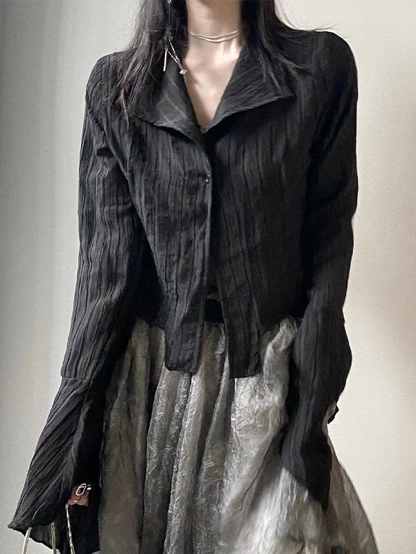 Irregular Striped Long Sleeve Button Down Blouse