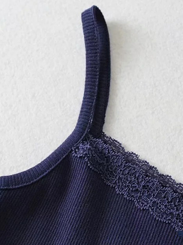 Lace Trim Solid Color Crop Cami Top