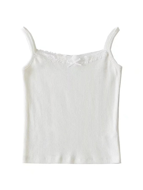 Lace Trim Solid Color Crop Cami Top