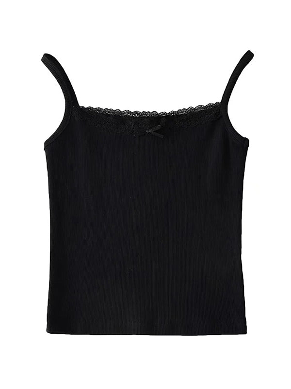 Lace Trim Solid Color Crop Cami Top