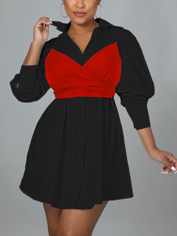 Lace Up Bow Shirt Mini Dress