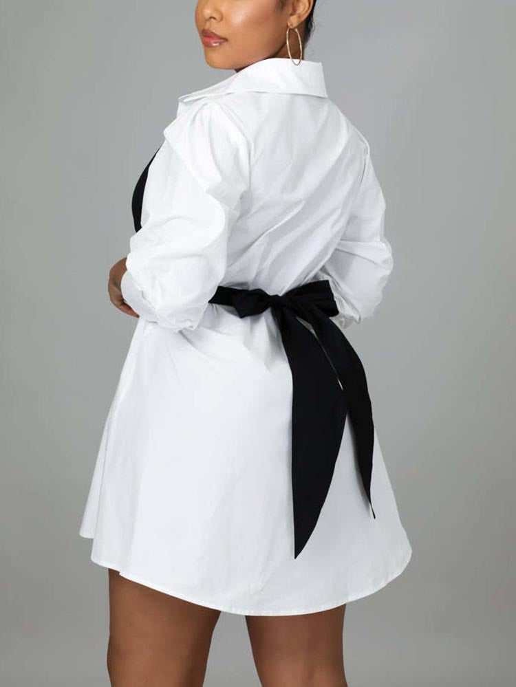 Lace Up Bow Shirt Mini Dress
