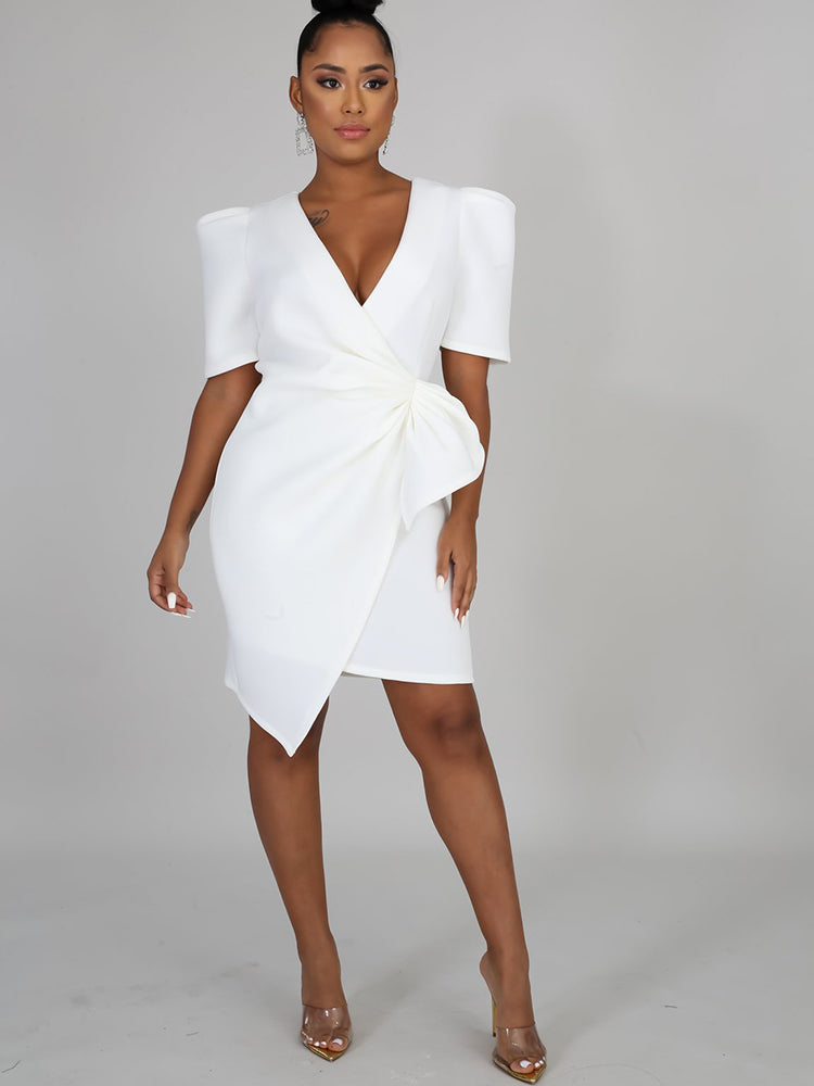 V Neck Ruffle Midi Dress