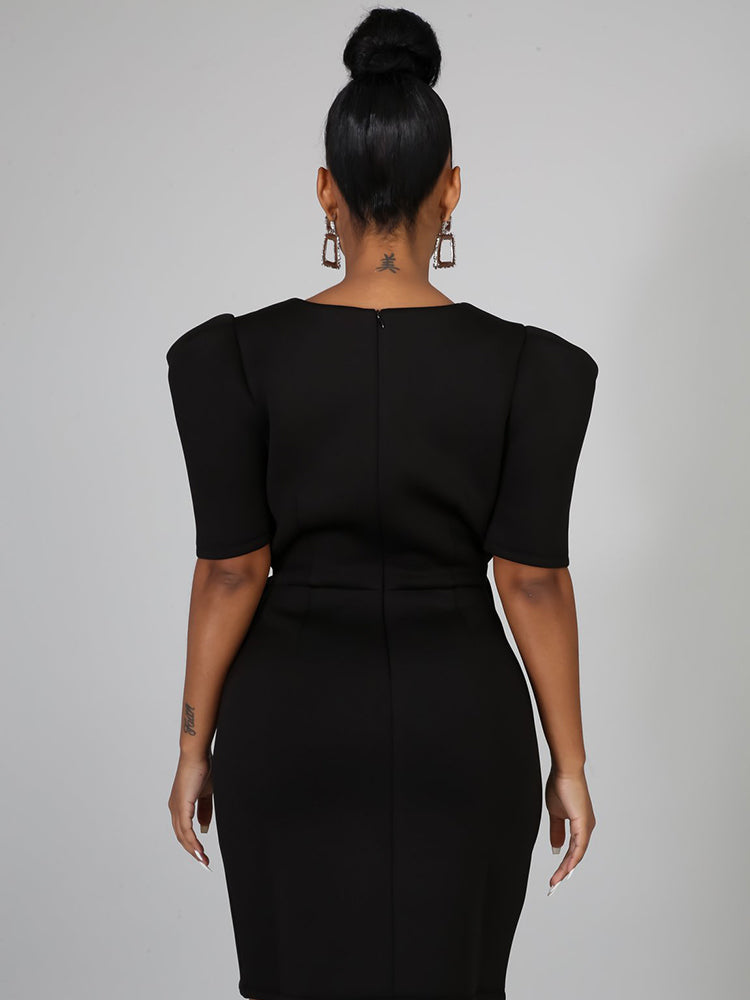 V Neck Ruffle Midi Dress