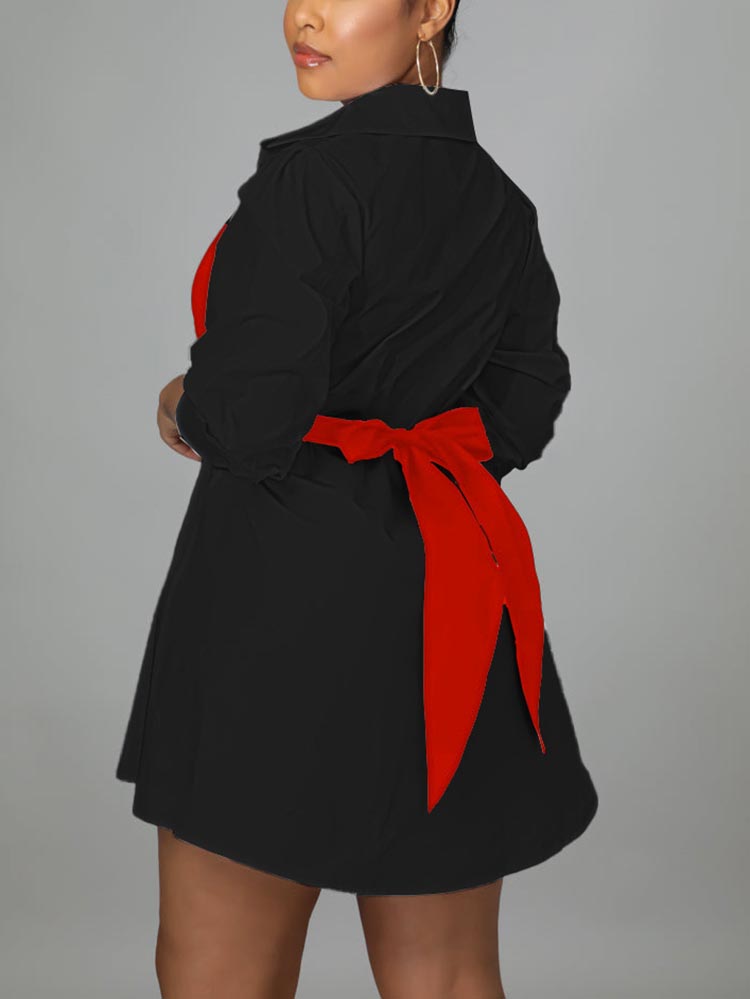 Lace Up Bow Shirt Mini Dress