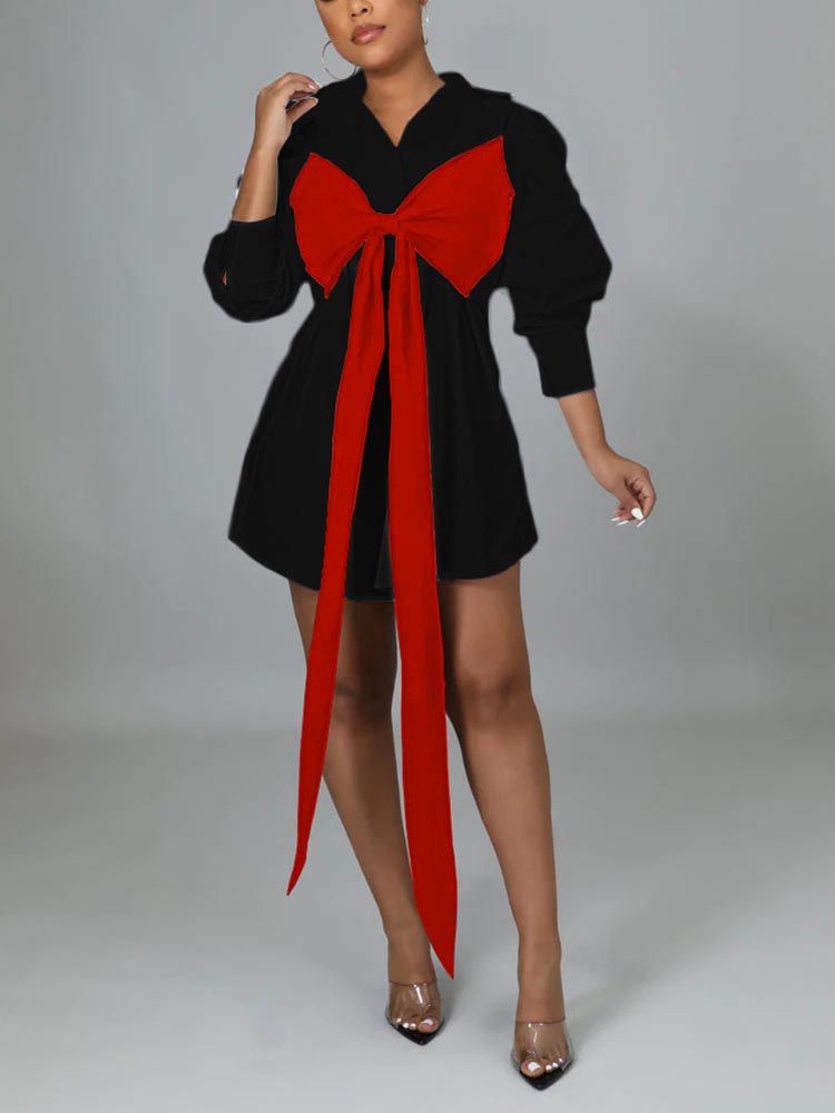 Lace Up Bow Shirt Mini Dress