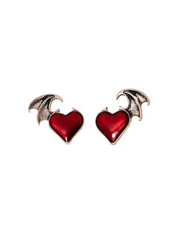 Devil Wing Heart Pendant Earrings