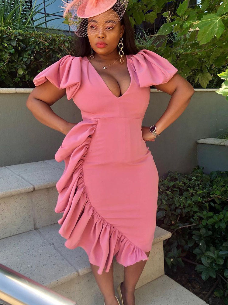 V Neck Stitching Irregular Dress