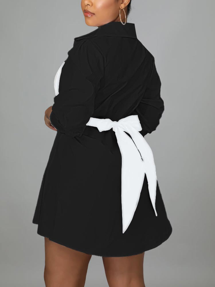 Lace Up Bow Shirt Mini Dress
