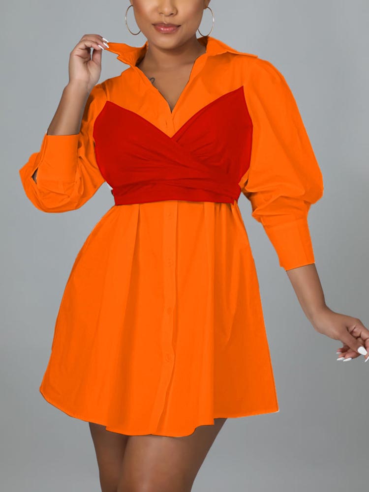 Lace Up Bow Shirt Mini Dress