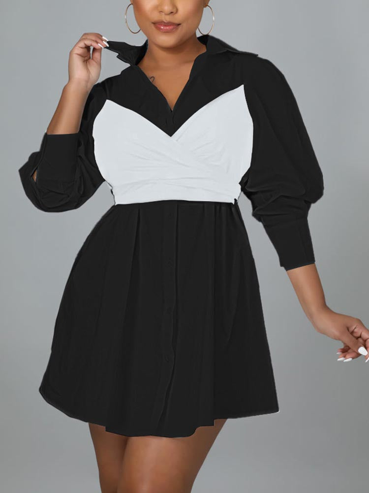 Lace Up Bow Shirt Mini Dress
