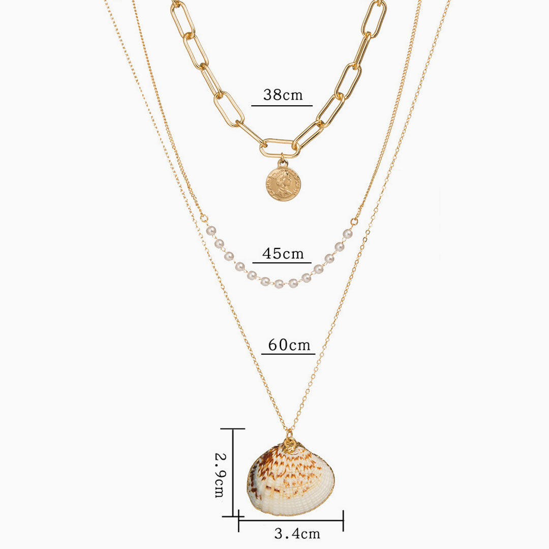 Boho Style Charm Pendant Chain-Link Layered Necklace - Gold