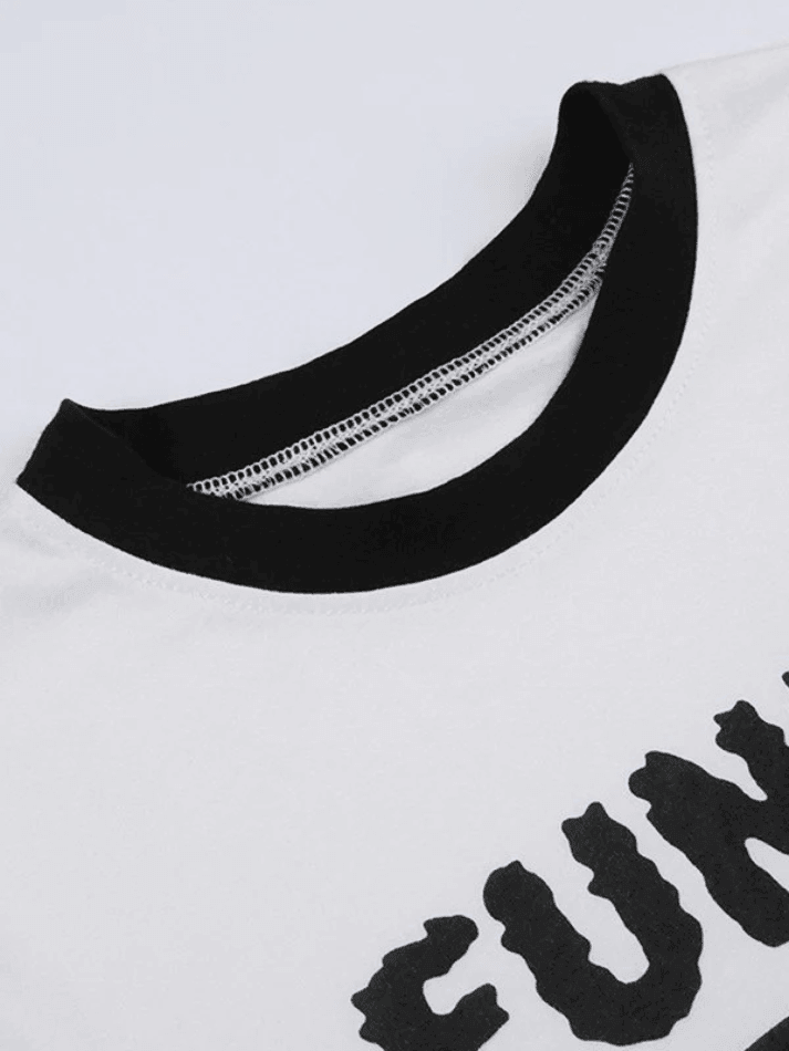 Cropped Screen Printed Ringer Tee