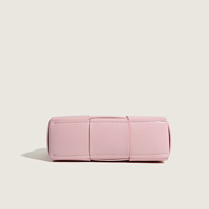 Cute Solid Color Intrecciato Vegan Top Handle Tote Bag - Pink