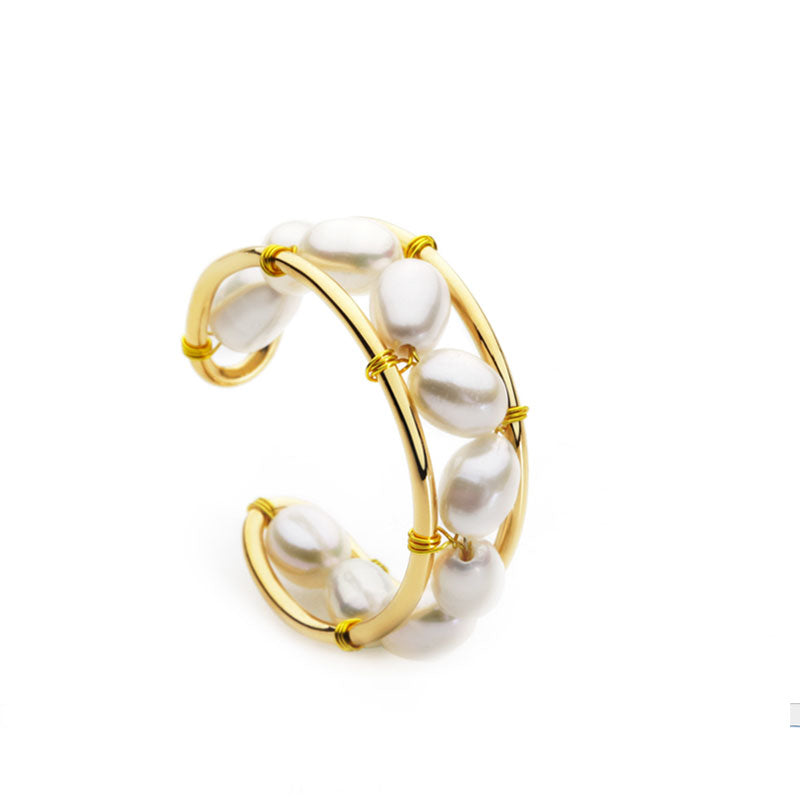 Style Perlized Bead Studded Open Ring - Gold