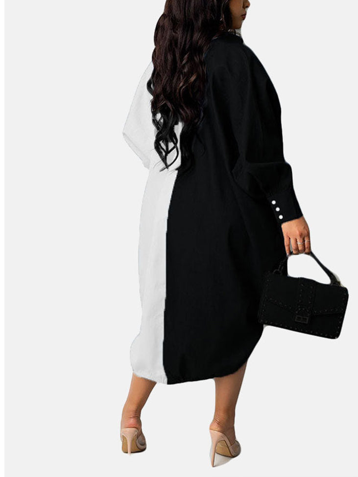 Turndown Collar Long Sleeve Shirt Dress