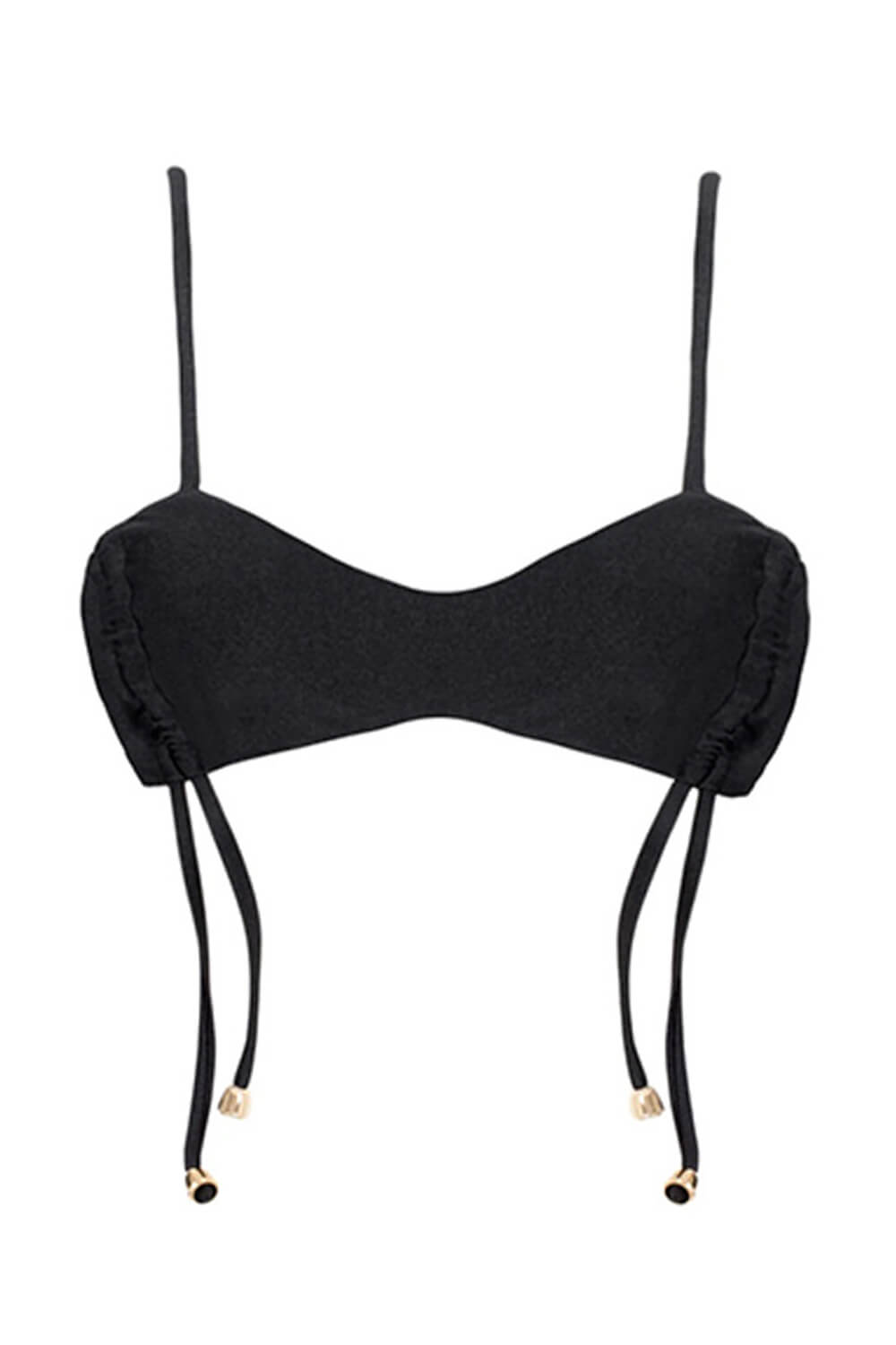 Drawstring Bralette Lace Up Tie Side Bikini Set - Black